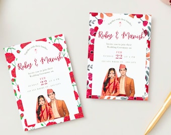 Floral Nepali Wedding Invite| Wedding Invitation  Card | Digital Printable