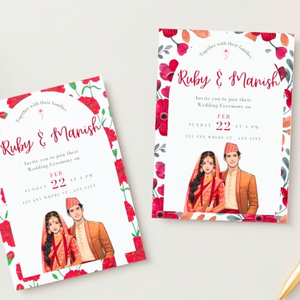 Floral Nepali Wedding Invite| Wedding Invitation  Card | Digital Printable