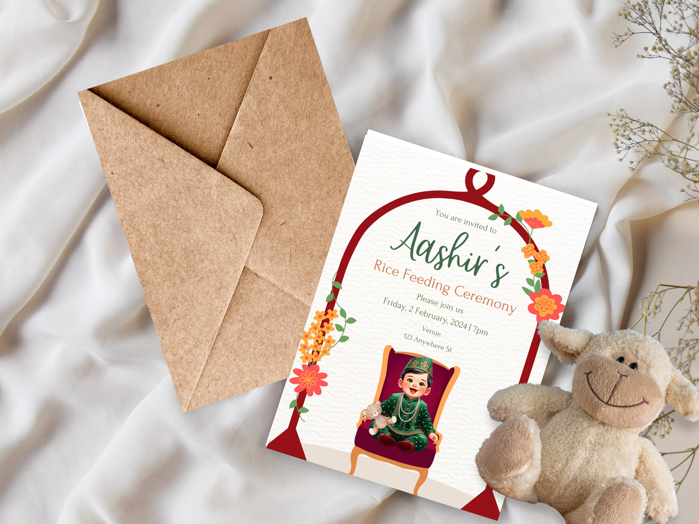 Custom Gunyo Cholo Pasni Invite | Rice Feeding, Annaprashanna Ceremony ...