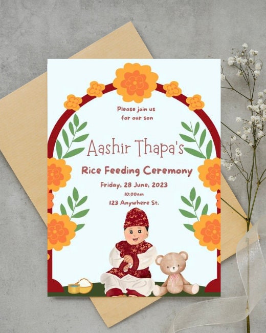 Custom Gunyo Cholo Pasni Invite | Rice Feeding, Annaprashanna Ceremony ...