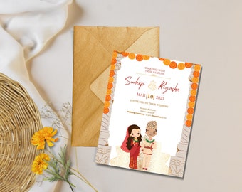 Faire-part de mariage népalais | Faire-Part De Mariage Indienne, Asie Du Sud| Téléchargement numérique
