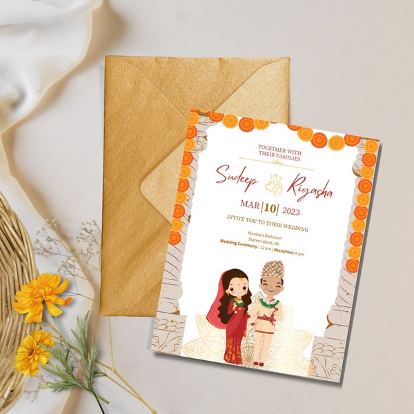 Nepalesische Hochzeitseinladung | Indische, südasiatische Hochzeitseinladungskarte| Digitaler Download