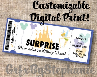 Tinkerbell Magic Kingdom Castle Vacation Surprise Ticket, Customizable Digital Print