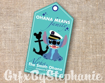 DCL Fish Extender Gift Tag: Captain Stitch, Mickey Anchor Printable Digital Download