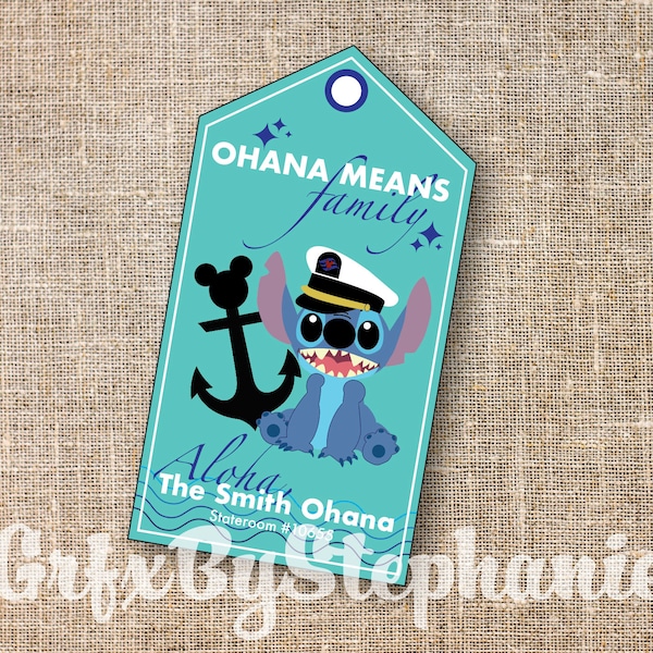 DCL Fish Extender Gift Tag: Captain Stitch, Mickey Anchor Printable Digital Download