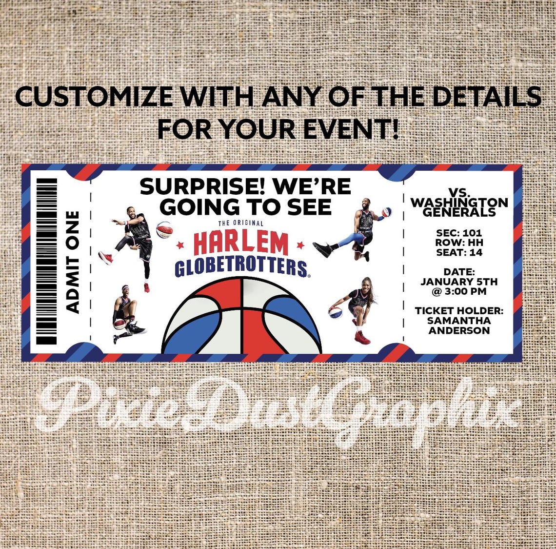 Harlem Globetrotters Printable Surprise Tickets, Customizable Sports ...