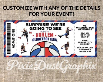 Harlem Globetrotters Printable Surprise Tickets, Customizable Sports Event