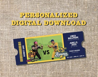 Biglietti stampabili personalizzati per Savannah Bananas VS Party Animals, evento sportivo personalizzabile