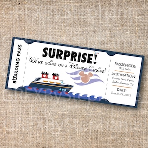 DCL Surprise Mickey Cruise Ticket, Custom Printable Boarding Pass