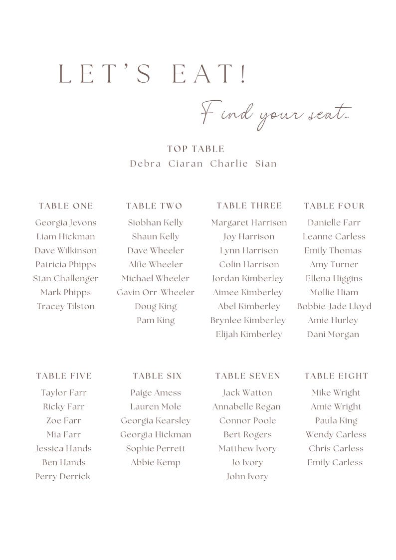 Wedding Seating Plan | Find Your Seat | Minimal Wedding | Simple ...