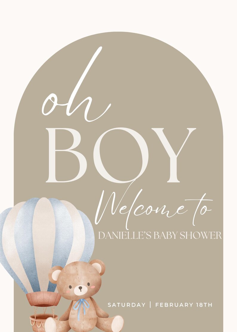 Baby Shower Welcome Sign | Baby Boy | Hot Air Balloon | Teddy Bear ...