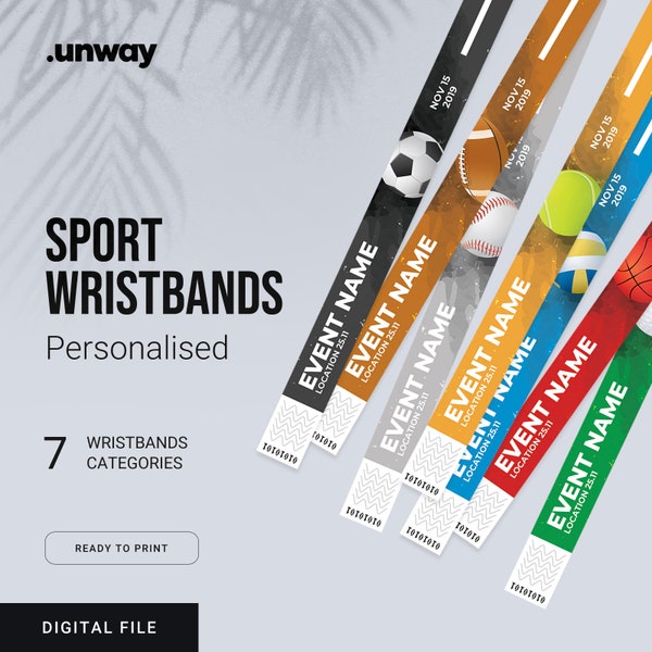 7 sportpolsbandjes, gepersonaliseerde polsbandjes, aangepaste polsbandjes, gepersonaliseerde armband, aangepaste armband, evenementpolsbandjes, digitale download