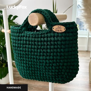 Handmade Crochet Dark Green Handbag, Crochet Handbag, Handbag for Women, Knitting Yarn Handbag, Handled Bag, Gift for her, Knitting Yarn