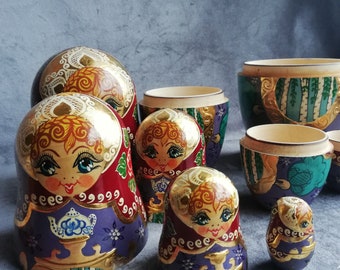 Original russische Puppen. Matroschka.Handgemacht, Handbemalt. UdSSR Seltenes Vintage Puppenspielzeug Aus den 1980er Jahren. Sammlerstück