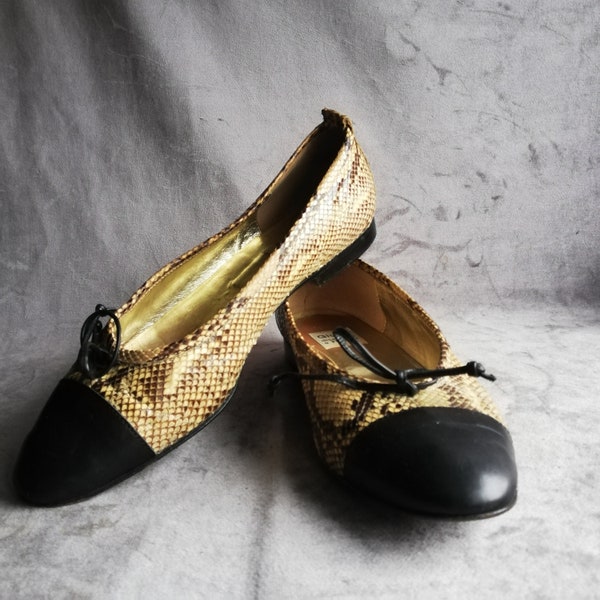 Vintage Ballerinas Schlangenleder Braun schwarz Italian