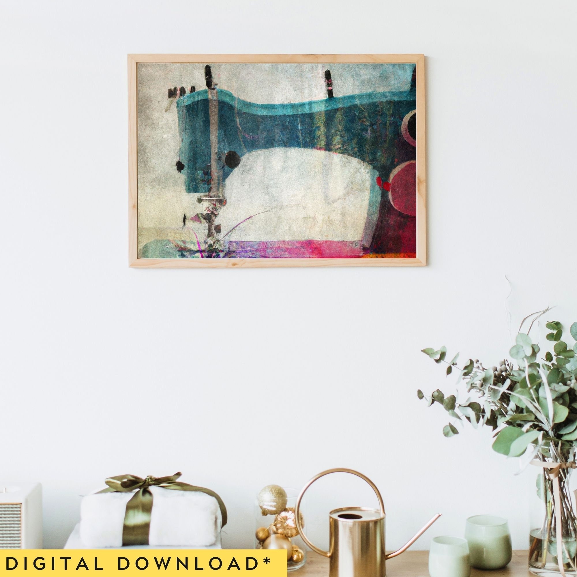 AI Printable Abstract Sewing Machine Horizontal Minimalist Wall Art for ...