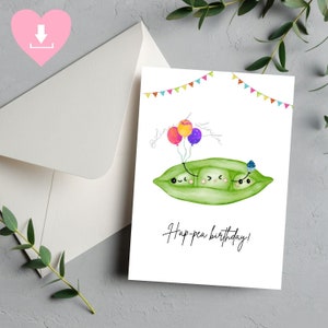 Happea Birthday - Feliz Aniversário - Ervilha - Cartão engraçado para IMPRIMIR - Download digital instantâneo