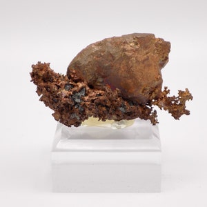 Native copper crystal on native copper, Copper crystal, Copper nugget, Native copper, mineral sample, Pewabic Lode, Michigan