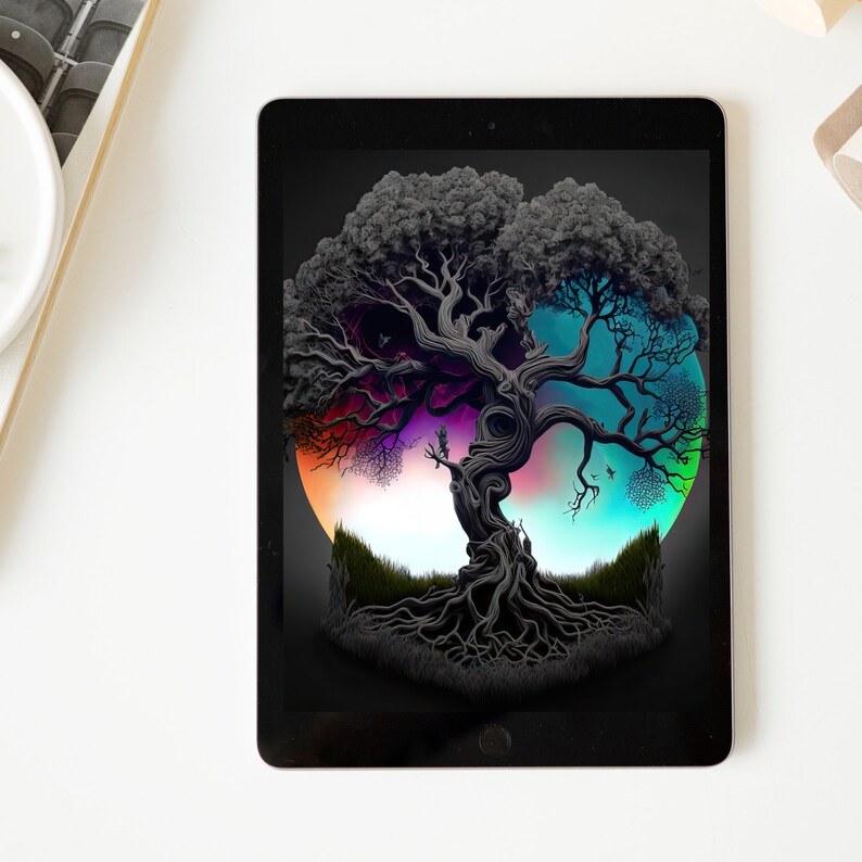Moon Grey Tree Print, Tree Art, Digital Download , Art Print, Wall Art, Wall Decor, Digital Art ...