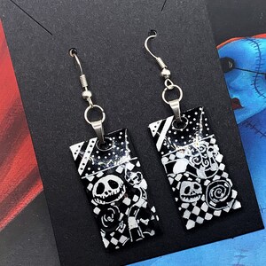 Gothic Skull Earrings - Hand-Painted Halloween Earrings - Alternative Rectangular Dangle Earrings Spooky Gift, Gothic Jewelry Everyday Wear