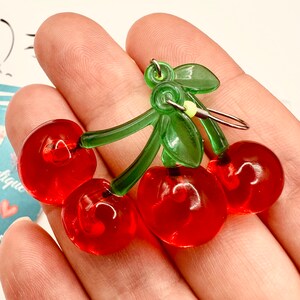 Red Cherry Dangle Earrings: Quirky Kawaii Fruit Jewelry