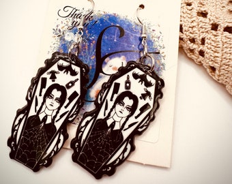 Double sided Addams Family Wednesday Dangle drop Earrings in Gothic style, Addams jewellery, Addams gifts / movie earring / gift for her uk