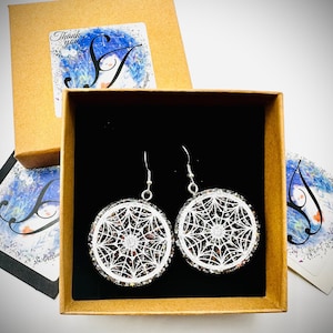 Gothic Spider Web Window Earrings – Handmade Resin Dangles | Witchy Goth Jewelry | Alternative Gift for Her | Nickel Free – Gothic earrings