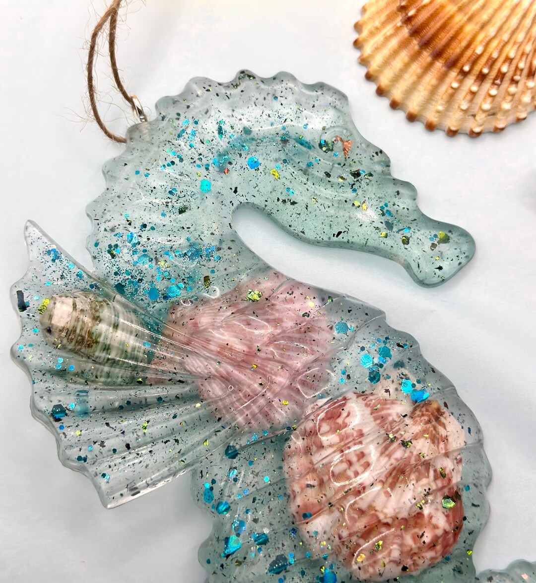 SEAHORSE With Seashell Epoxy Resin Wall Decor/ Hangings/ Ornaments