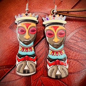 Tribal Aborigines dangle drops earring hooks hypoallergenic, Acrylics Novelty earrings, tribal earrings, Primitive funny quirky gift x her