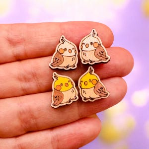 Cockatiel Parrot Stud Wooden Earrings – Unique Hand-Painted Bird jewelry – Cute tiny Parakeet Gift for her - Small Earrings for Animal Lover