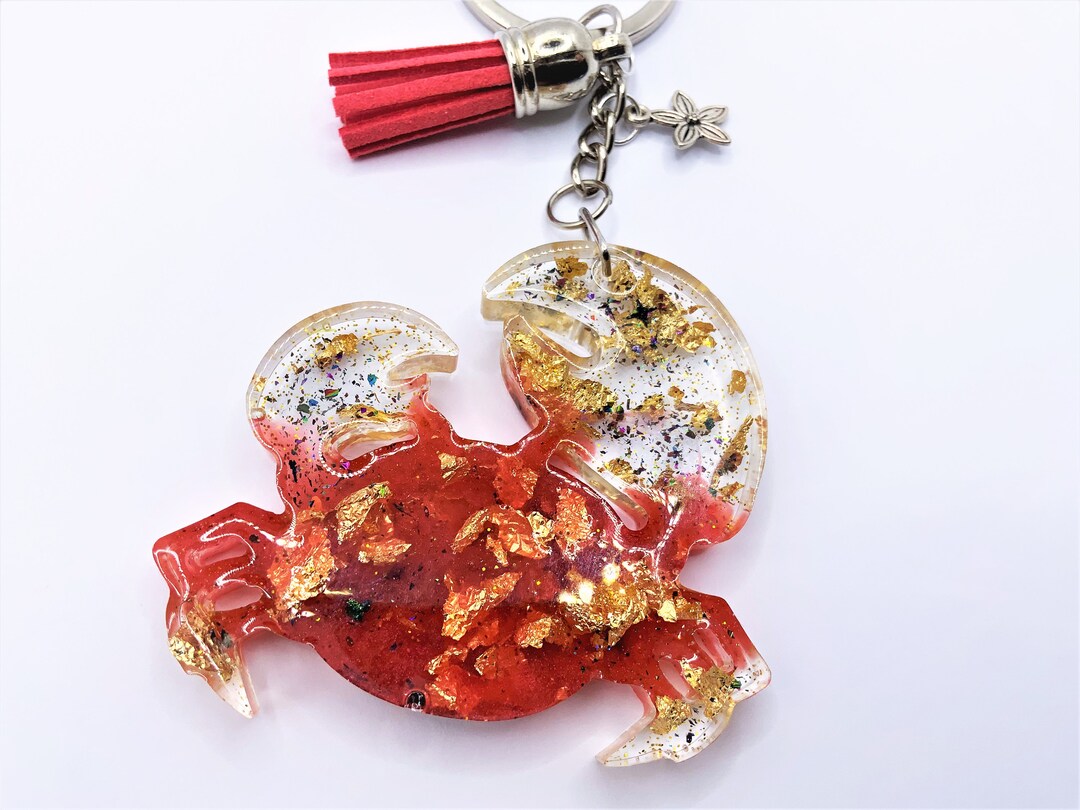 Zodiac Sign Jewellery, Cancer, Unique Keychain Made in Resin, Red Gold ...