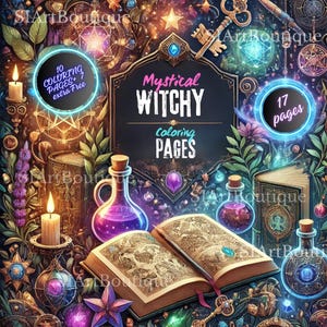 Witch Coloring Pages PDF Mystical Fantasy Witchy – Gothic & Fantasy Printable Art | Mystical Witchy Book for adults and kids | Printable art