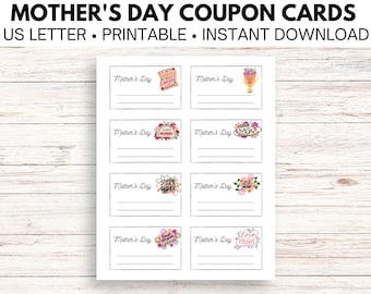Tarjetas de cupón para el Día de la Madre / Tarjetas de notas para el Día de la Madre /