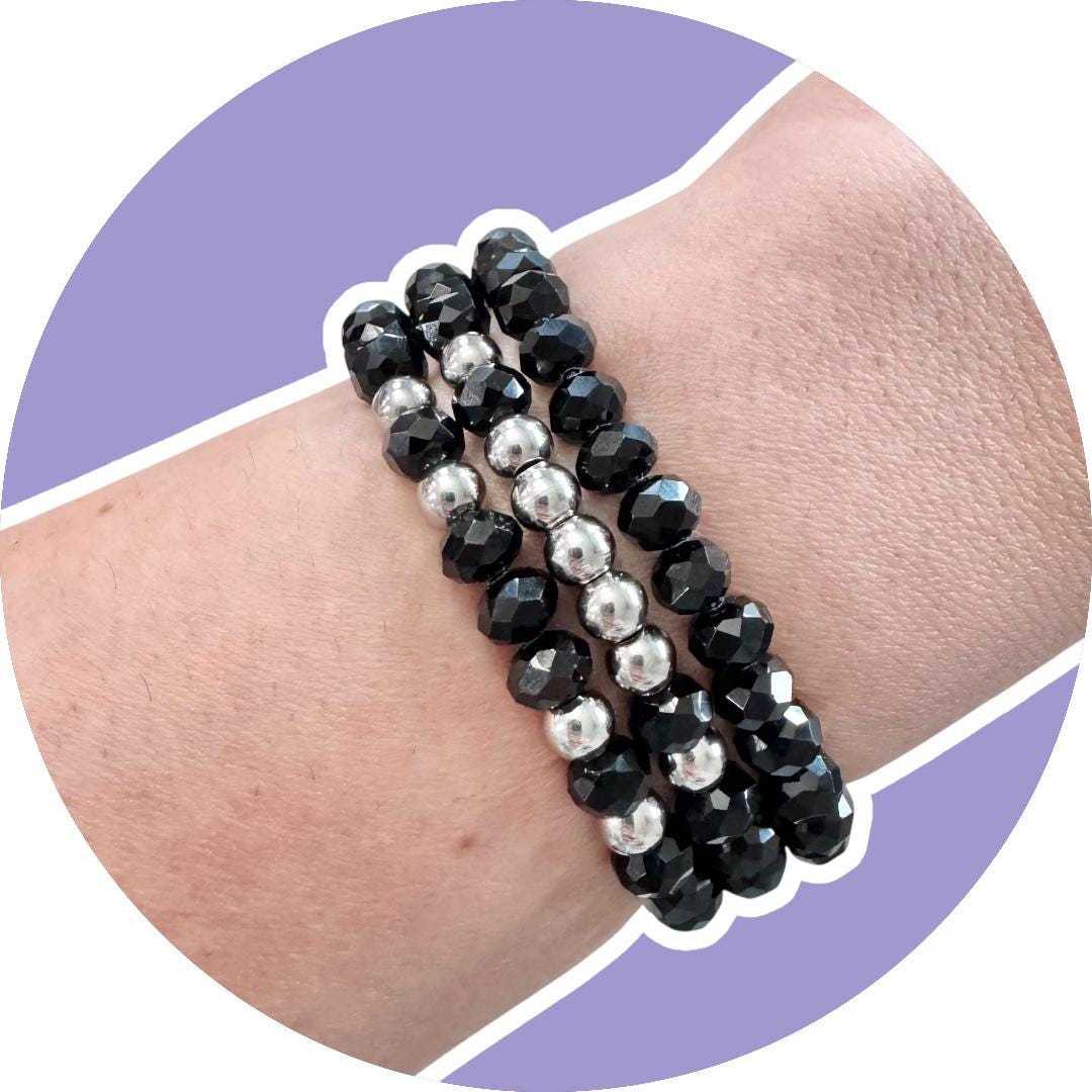 Black Crystal Bracelet Stack - Etsy