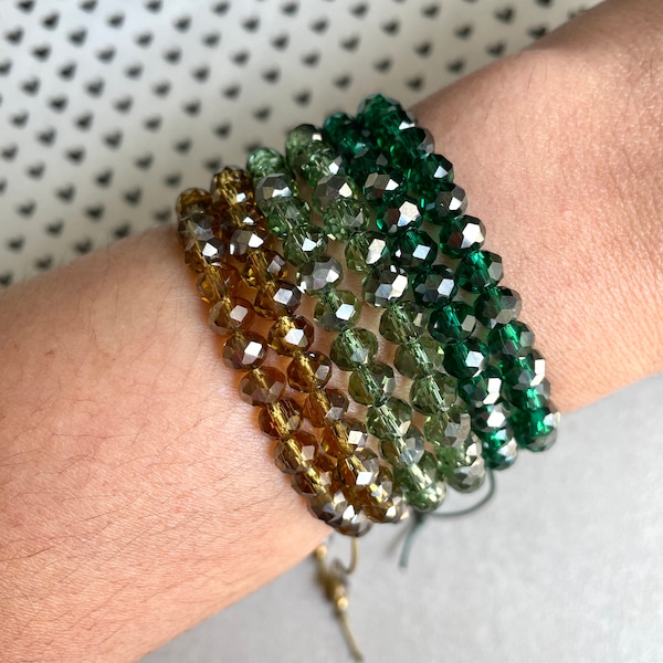 Crystal Bracelet, Sparkly Bracelet, Adjustable Bracelet, Green Bracelet, Beaded Bracelet, Friendship Bracelet