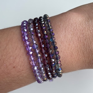 Crystal Bracelet, Sparkly Bracelet, Adjustable Bracelet, Purple Bracelet, Beaded Bracelet, Friendship Bracelet