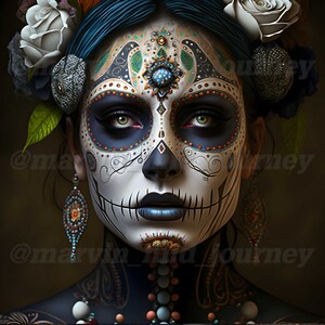 Day of the Dead - Sugar Skull Girl #4 - Digital Download, Home Decor, Printable, Digital Art Print, AI Generated, Wall Art, Midjourney