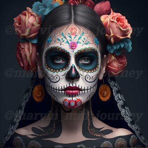 Day of the Dead - Sugar Skull Girl #3 - Digital Download, Home Decor, Printable, Digital Art Print, AI Generated, Wall Art, Midjourney