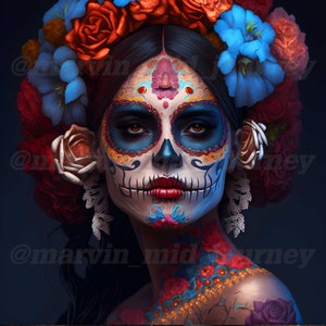Day of the Dead - Sugar Skull Girl #1 - Digital Download, Home Decor, Printable, Digital Art Print, AI Generated, Wall Art, Midjourney