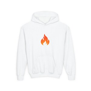 Youth Fire Flame Hooded Sweatshirt, Warm Pullover for Kids, Casual Wear, Street Style, Gift for Birthdays, Cozy Hoodie