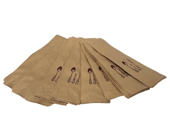 Kraft Paper Cutlery Bag Eco Friendly Utensil Sleeves, Recycled Flatware Bags, Pinch Bottom Paper Pouches for Restaurants, Events, Catering