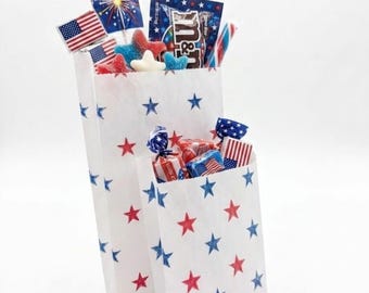 4th of July Star Pattern Paper Bags - White Kraft V-Bottom Bags for Treats, Candy, & Gifts - Boutique Packaging for Small Business. #1/4 -#1