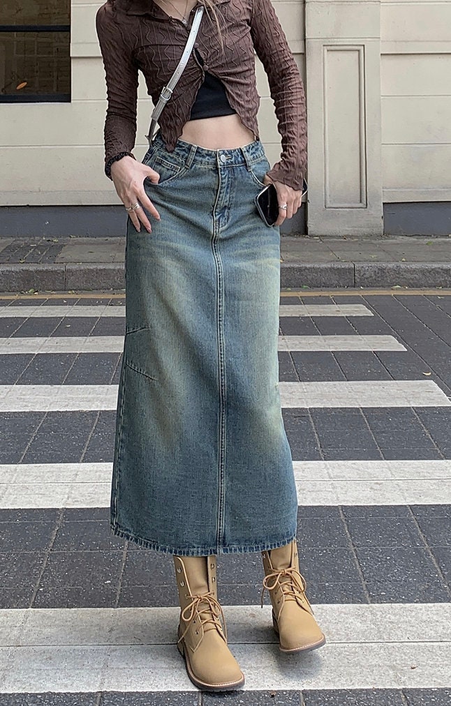 Y2K Aesthetic Denim Midi Skirt - Etsy