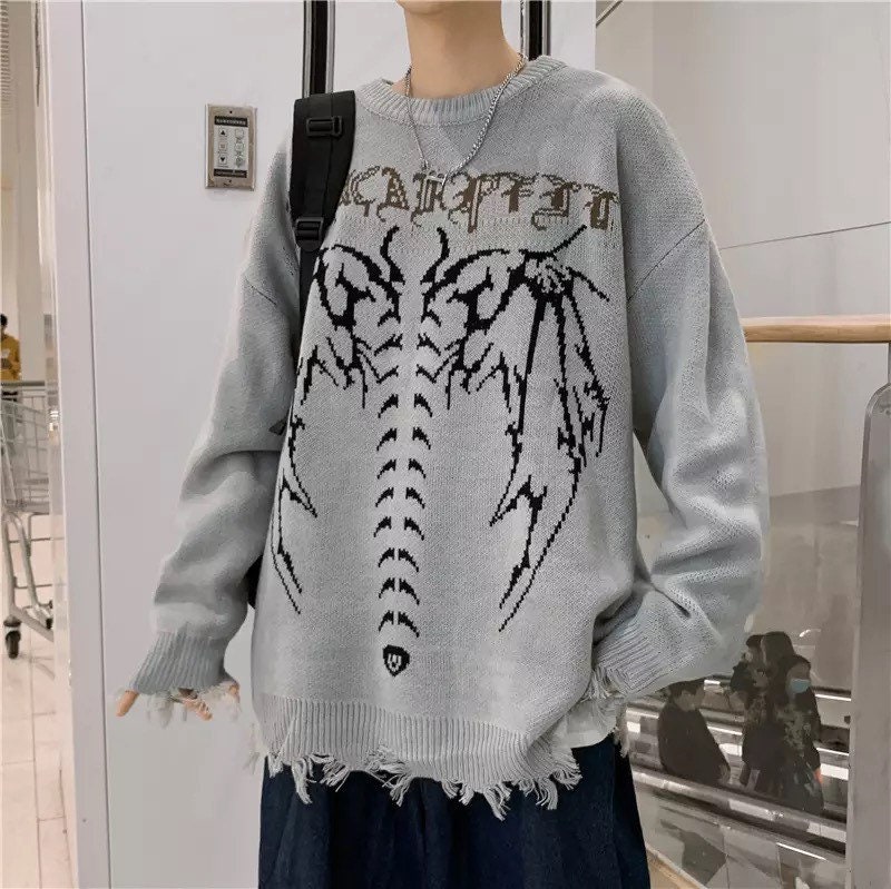 Streetwear Oversized Bat Skeleton Sweater - Etsy