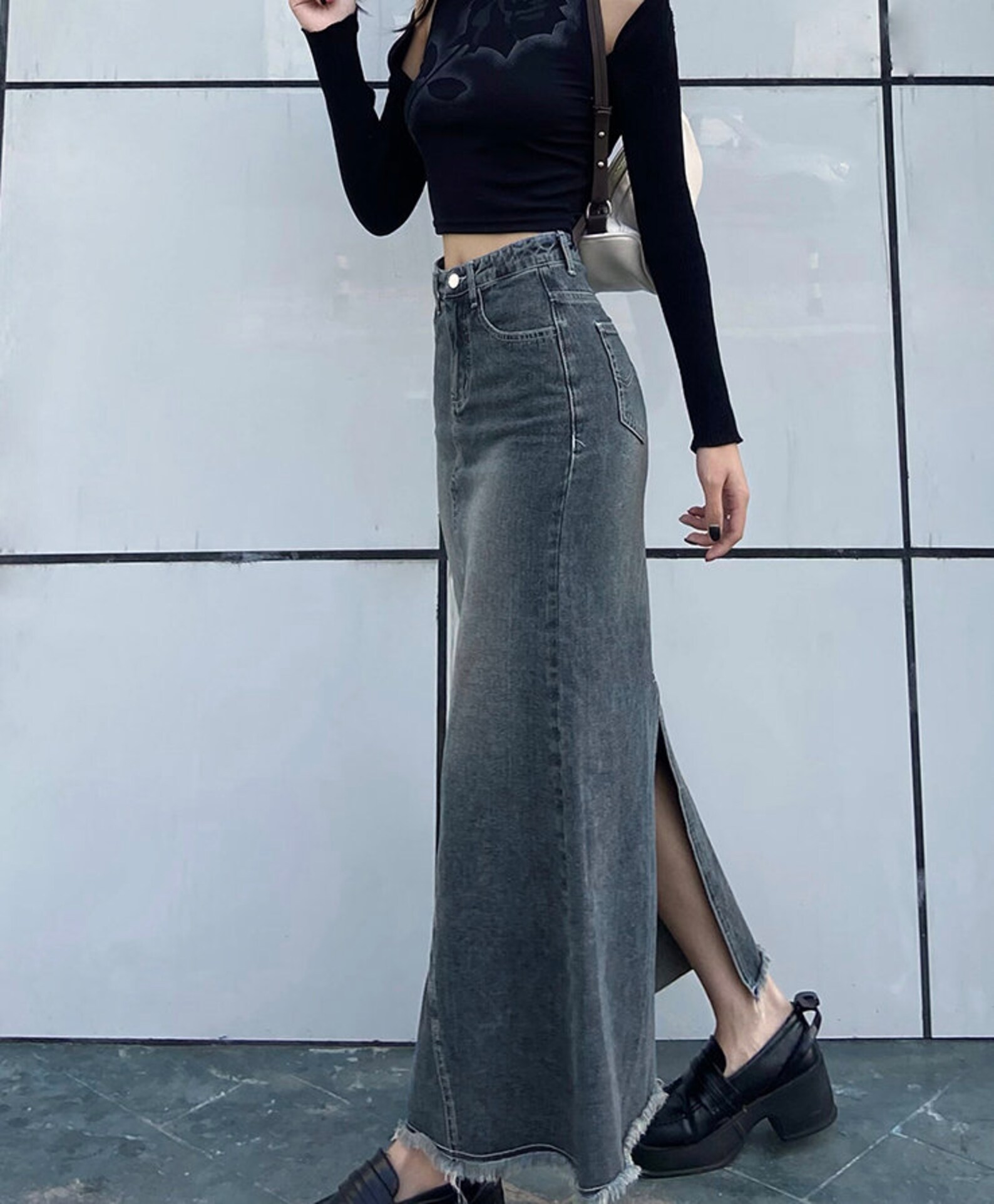 Y2K Aesthetic Denim Midi Skirt Trendy - Etsy