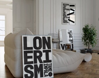 Lonerism by Tame Impala Set of 5 DIGITAL DOWNLOAD Lyric Typography Prints, 2012, Gotta be Above It, Kevin Parker, Psychedelic Rock Pop