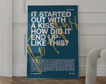 Mr Brightside by The Killers Poster, DIGITAL DOWNLOAD, Type Poster, The Killers Song lyric print, It started out with a kiss, Mr brightside
