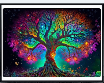 Levensboom psychedelische kunst | Ai gegenereerde kunst, Ai gegenereerd, Ai kunst, trippy kunst, kleurrijke kunst aan de muur, surrealistische kunst, kunst aan de muur Zen, poster kunst
