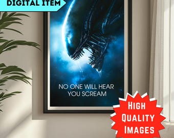Impresión artística de terror alienígena: póster de xenomorfo de ciencia ficción con humor negro: obra de arte única generada por IA para fanáticos de las películas, diseño para entusiastas de la ciencia ficción