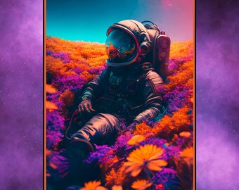 Impressão de arte digital surrealista de astronauta | Decoração de parede gerada por IA | Arte espacial abstrata | Decoração de parede gerada por IA para amantes do espaço | Impressão artística